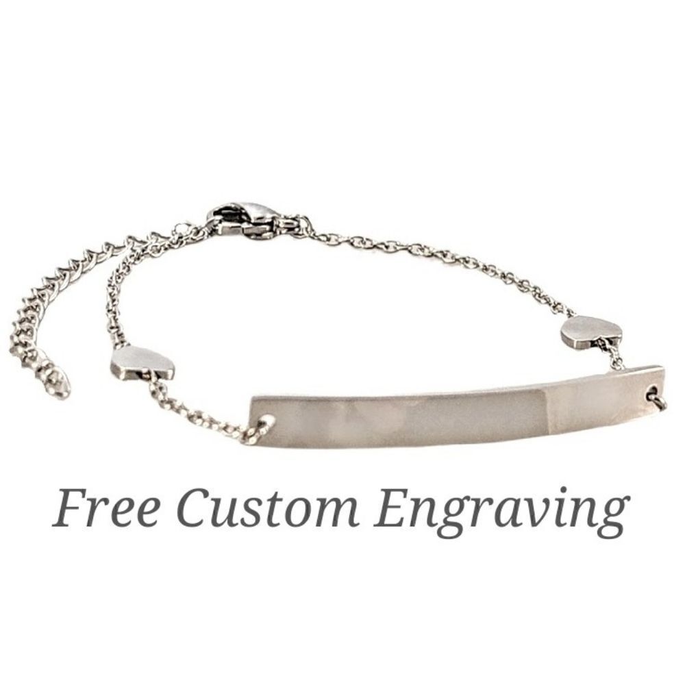 New Silver Stainless Steel Delicate Heart Chain ID Bracelet